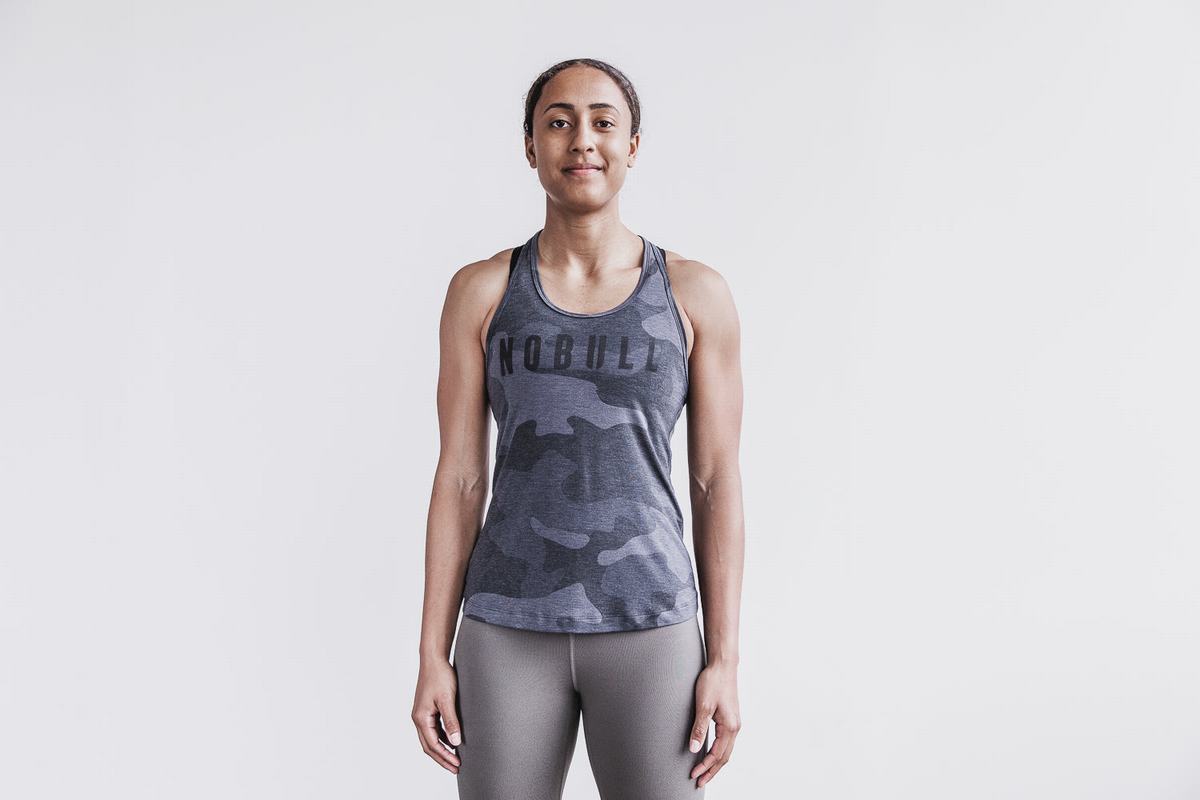 Nobull Racerback Women\'s Tank Tops Grey Camo | Australia (ZI7685)